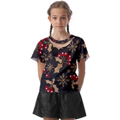 Christmas-pattern-with-snowflakes-berries Kids  Front Cut Tee