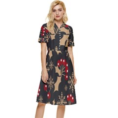 Christmas-pattern-with-snowflakes-berries Button Top Knee Length Dress