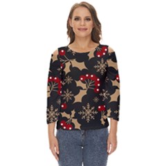 Christmas-pattern-with-snowflakes-berries Cut Out Wide Sleeve Top