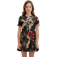 Christmas-pattern-with-snowflakes-berries Kids  Sweet Collar Dress