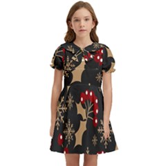 Christmas-pattern-with-snowflakes-berries Kids  Bow Tie Puff Sleeve Dress