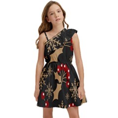 Christmas-pattern-with-snowflakes-berries Kids  One Shoulder Party Dress