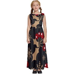 Christmas-pattern-with-snowflakes-berries Kids  Satin Sleeveless Maxi Dress