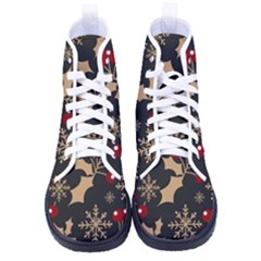 Christmas-pattern-with-snowflakes-berries Women s High-top Canvas Sneakers