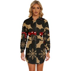 Christmas-pattern-with-snowflakes-berries Womens Long Sleeve Shirt Dress