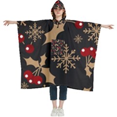 Christmas-pattern-with-snowflakes-berries Women s Hooded Rain Ponchos