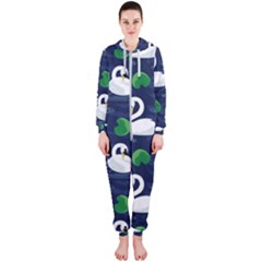 Swan-pattern-elegant-design Hooded Jumpsuit (ladies)