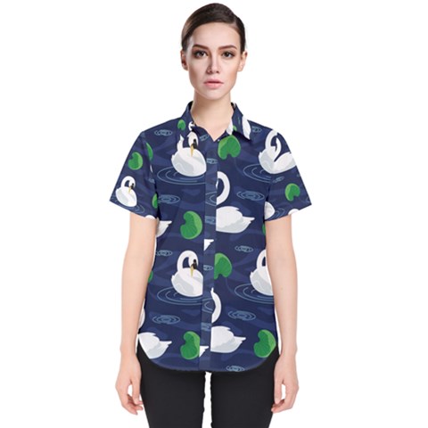 Swan-pattern-elegant-design Women s Short Sleeve Shirt by Simbadda