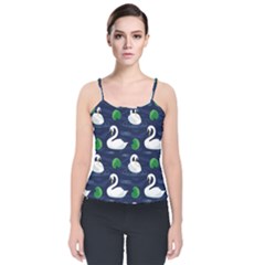 Swan-pattern-elegant-design Velvet Spaghetti Strap Top by Simbadda