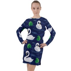 Swan-pattern-elegant-design Long Sleeve Hoodie Dress