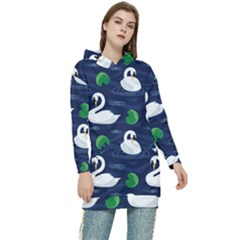 Swan-pattern-elegant-design Women s Long Oversized Pullover Hoodie