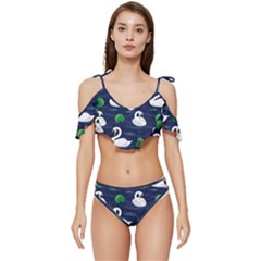 Swan-pattern-elegant-design Ruffle Edge Tie Up Bikini Set	 by Simbadda