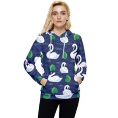 Swan-pattern-elegant-design Women s Lightweight Drawstring Hoodie