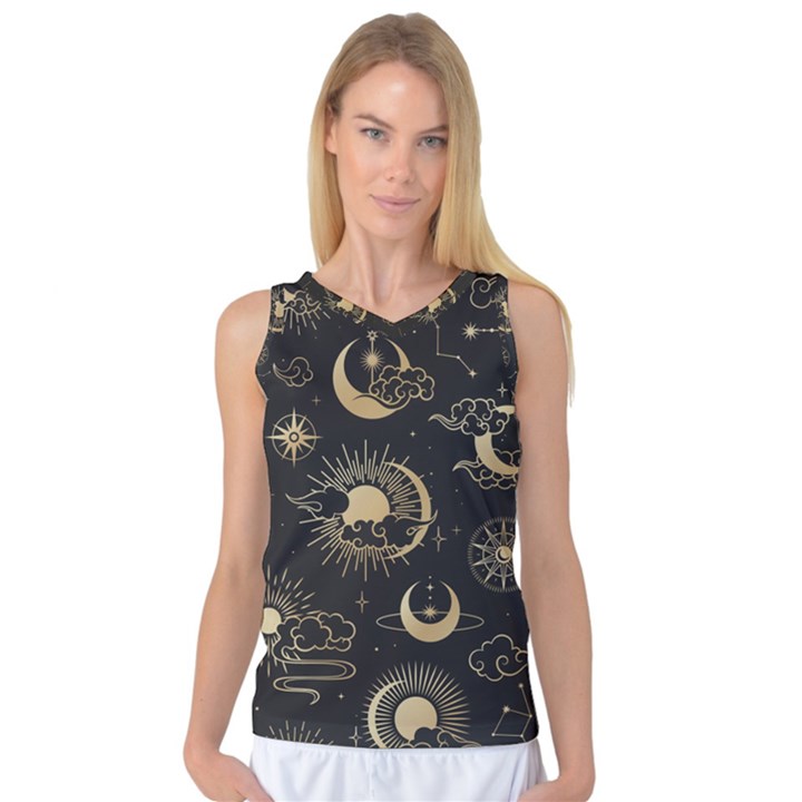 Asian Seamless Pattern With Clouds Moon Sun Stars Vector Collection Oriental Chinese Japanese Korean Women s Basketball Tank Top