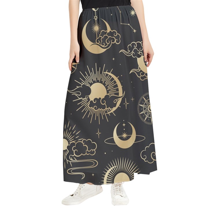 Asian Seamless Pattern With Clouds Moon Sun Stars Vector Collection Oriental Chinese Japanese Korean Maxi Chiffon Skirt