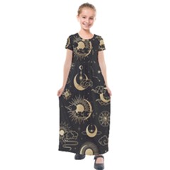 Asian Seamless Pattern With Clouds Moon Sun Stars Vector Collection Oriental Chinese Japanese Korean Kids  Short Sleeve Maxi Dress by Grandong