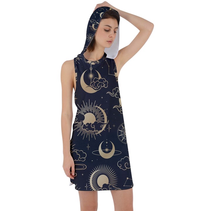 Asian Seamless Pattern With Clouds Moon Sun Stars Vector Collection Oriental Chinese Japanese Korean Racer Back Hoodie Dress