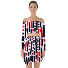 Background Geometric Pattern Off Shoulder Top With Skirt Set by Grandong