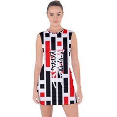 Background Geometric Pattern Lace Up Front Bodycon Dress by Grandong