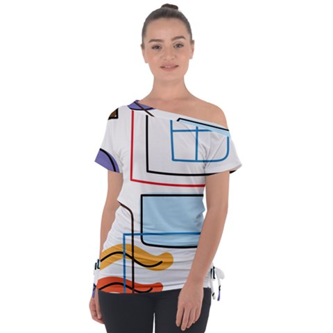 Sketch Line Art Doodles Design Off Shoulder Tie-up Tee by Grandong