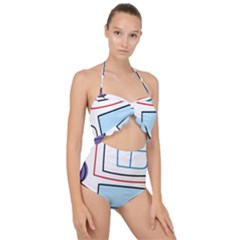 Sketch Line Art Doodles Design Scallop Top Cut Out Swimsuit by Grandong