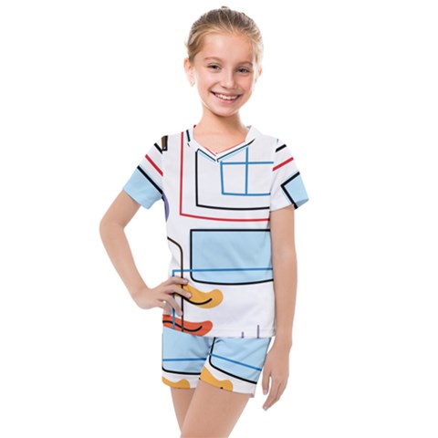 Sketch Line Art Doodles Design Kids  Mesh Tee And Shorts Set by Grandong