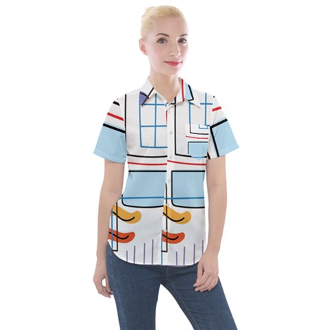 Sketch Line Art Doodles Design Women s Short Sleeve Pocket Shirt by Grandong