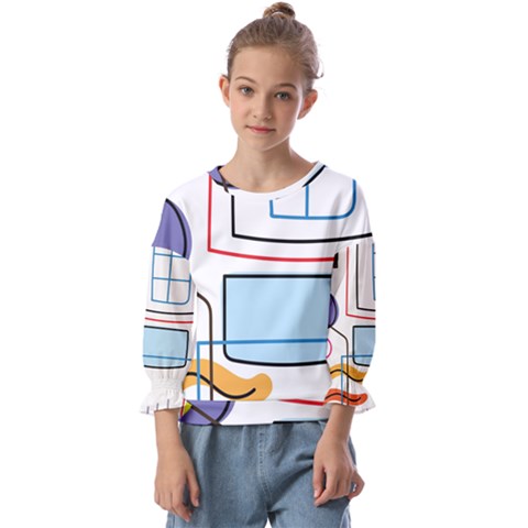 Sketch Line Art Doodles Design Kids  Cuff Sleeve Top by Grandong