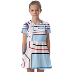 Sketch Line Art Doodles Design Kids  Short Sleeve Pinafore Style Dress by Grandong