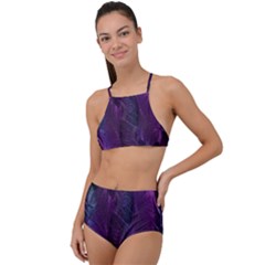 Feather Pattern Texture Form Halter Tankini Set by Grandong