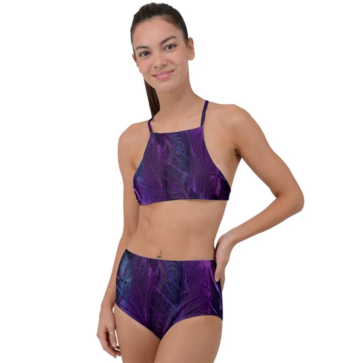 Feather Pattern Texture Form Halter Tankini Set