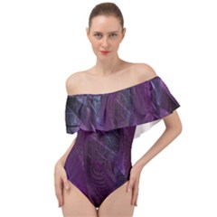 Feather Pattern Texture Form Off Shoulder Velour Bodysuit  by Grandong