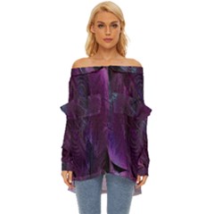 Feather Pattern Texture Form Off Shoulder Chiffon Pocket Shirt by Grandong