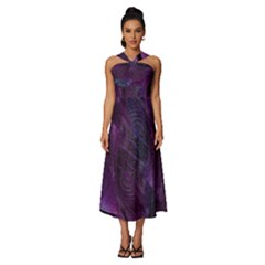 Feather Pattern Texture Form Sleeveless Cross Front Cocktail Midi Chiffon Dress by Grandong