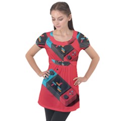 Gaming Console Video Puff Sleeve Tunic Top by Grandong