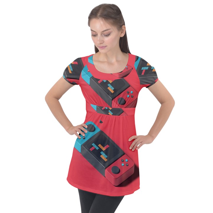 Gaming Console Video Puff Sleeve Tunic Top