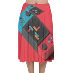 Gaming Console Video Velvet Flared Midi Skirt by Grandong