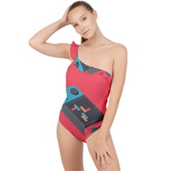 Gaming Console Video Frilly One Shoulder Swimsuit by Grandong