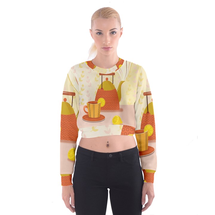 Tea Pot Cup Drawing Cropped Sweatshirt