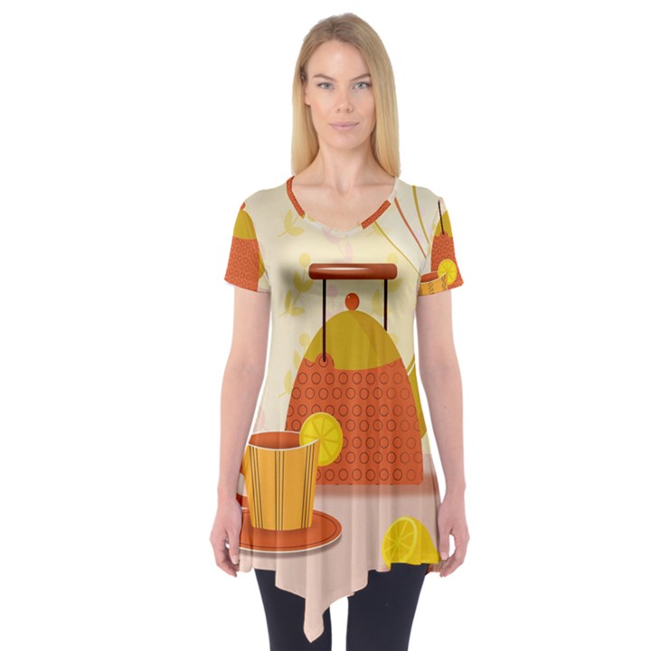 Tea Pot Cup Drawing Short Sleeve Tunic 