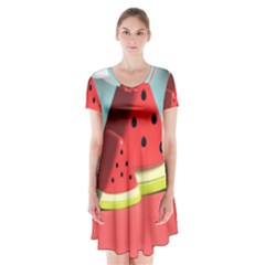 Strawberries Fruit Short Sleeve V-neck Flare Dress by Grandong