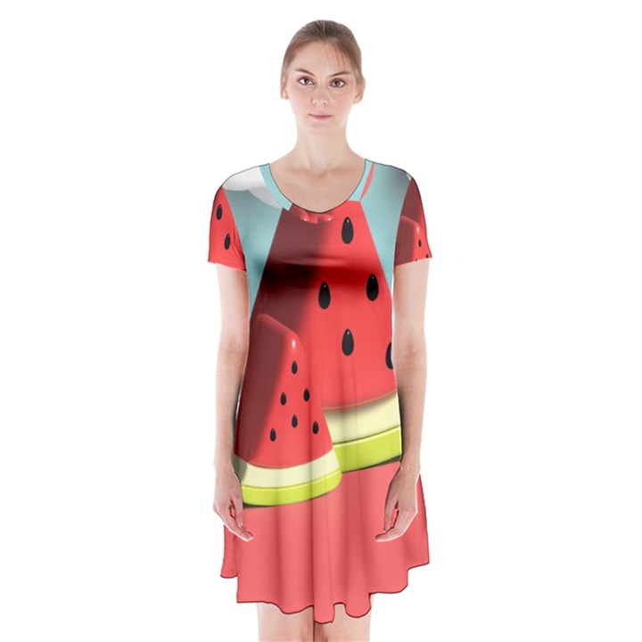 Strawberries Fruit Short Sleeve V-neck Flare Dress