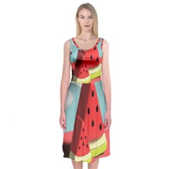 Strawberries Fruit Midi Sleeveless Dress by Grandong