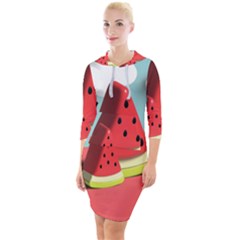 Strawberries Fruit Quarter Sleeve Hood Bodycon Dress by Grandong