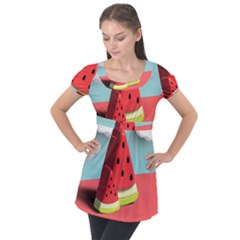 Strawberries Fruit Puff Sleeve Tunic Top by Grandong