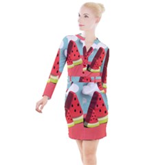 Strawberries Fruit Button Long Sleeve Dress by Grandong