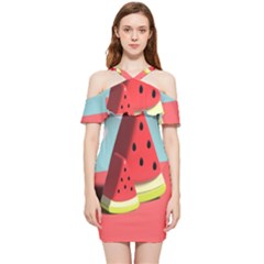 Strawberries Fruit Shoulder Frill Bodycon Summer Dress by Grandong