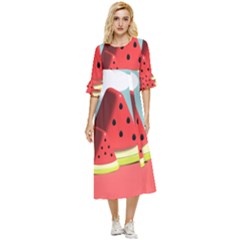 Strawberries Fruit Double Cuff Midi Dress by Grandong