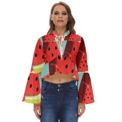 Strawberries Fruit Boho Long Bell Sleeve Top by Grandong