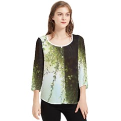 Branch Plant Shrub Green Natural Chiffon Quarter Sleeve Blouse by Grandong